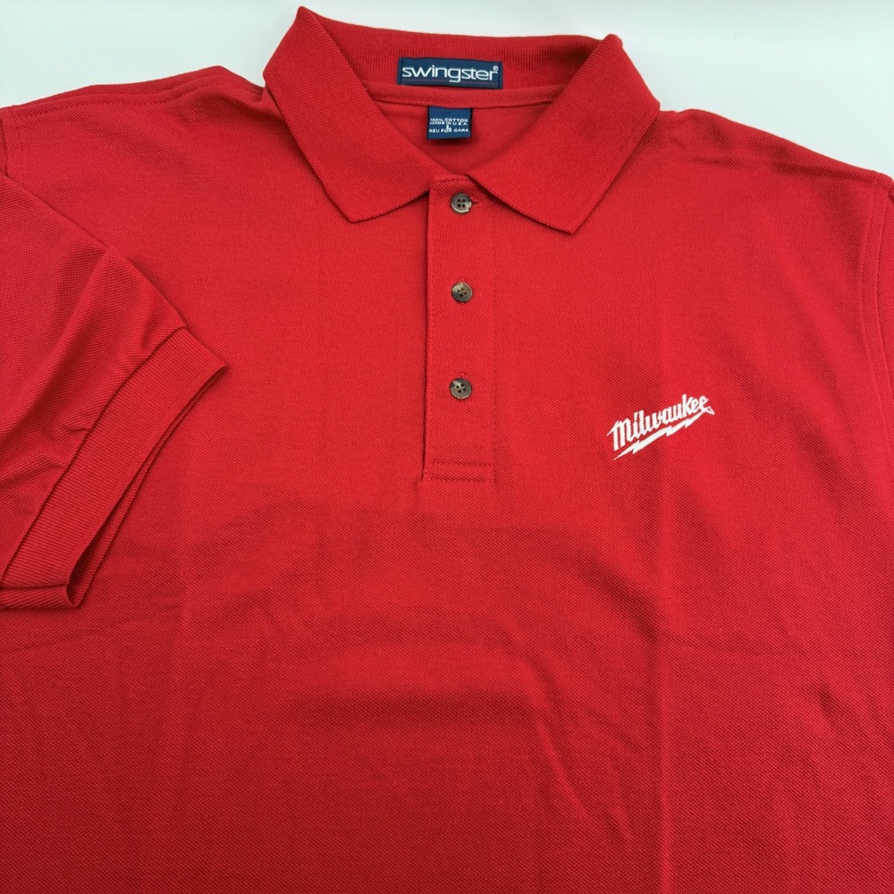 Milwaukee Tool Polo Shirt Mens Large Red Cotton Pique Made in USA Swingster